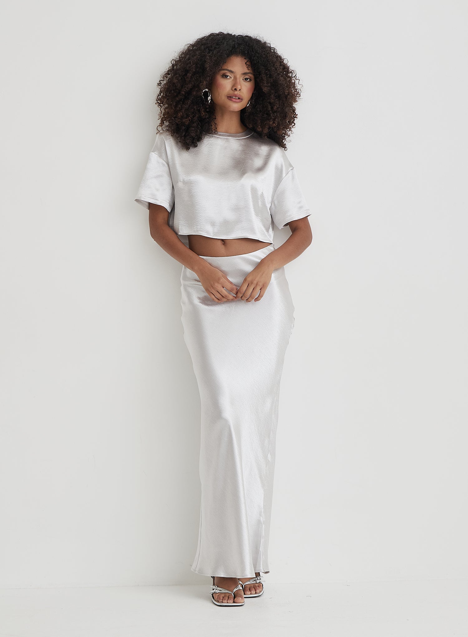 Silver Satin Cropped Top